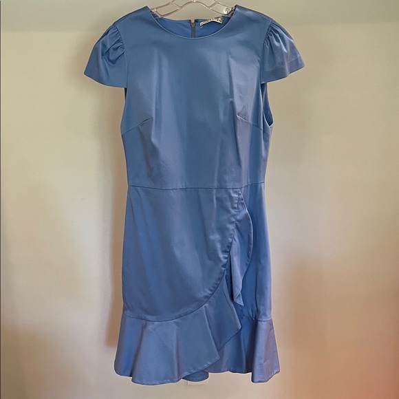 Alice + Olivia Dresses & Skirts - Alice + Olivia Elegant Blue Ruffle Dress with Slightly Puffed Sleeves Size 10
